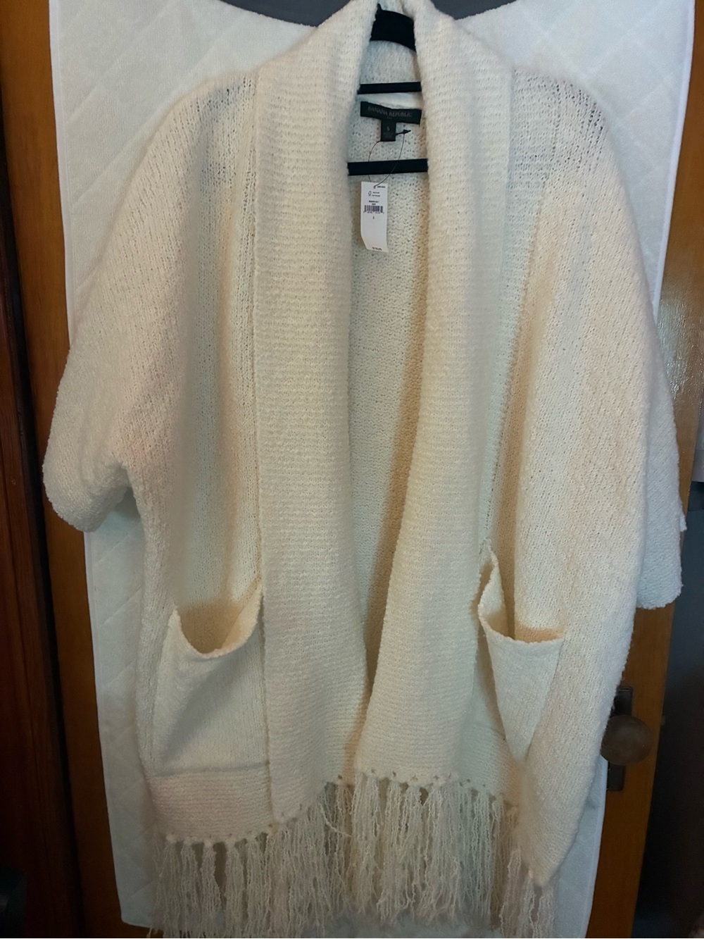 Banana Republic Cream Open-Front Fringe Cardigan